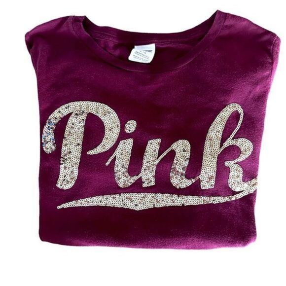 PINK Victoria's Secret Tops - EUC - PINK Women’s Short Sleeve Maroon w/Leopard Print Top/Shirt - Size Large